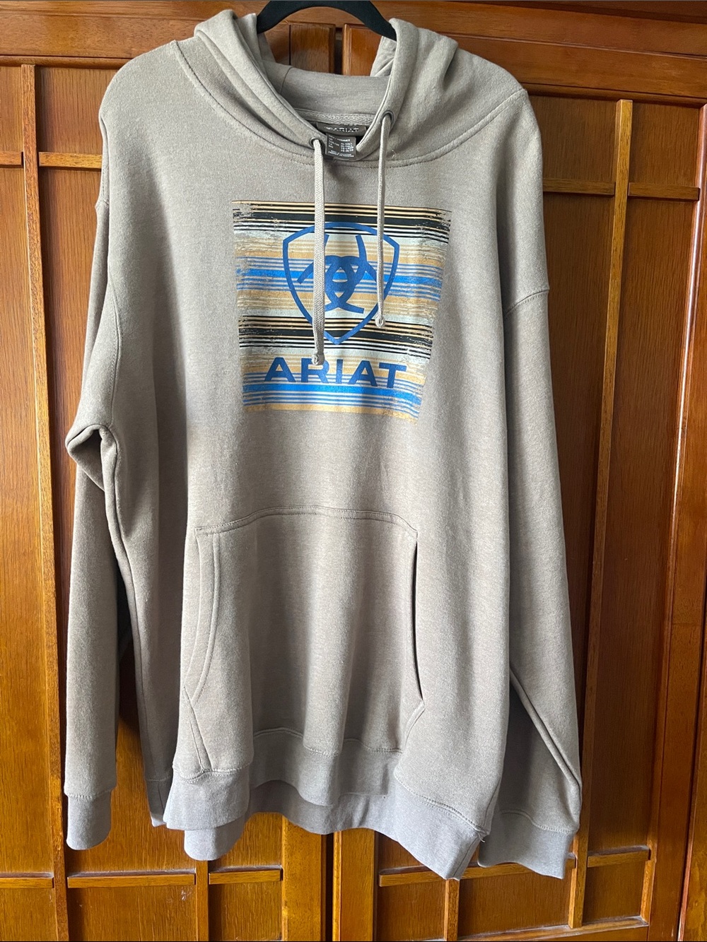 Ariat Men's Olive Green Pullover Hoodie with Blue & Yellow Logo